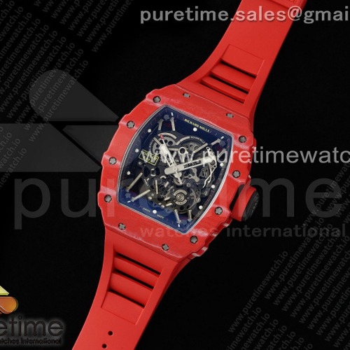 리차드 밀 RM035 카본 RM035-02 Red NTPT ZF 11 Skeleton Dial on Red Rubber Strap