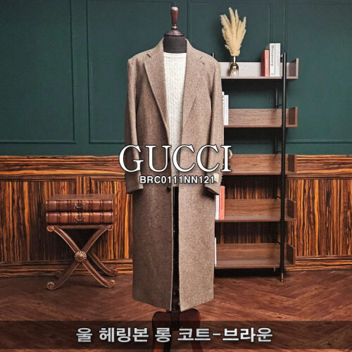 GUCCI 구찌 울 헤링본 롱 코트