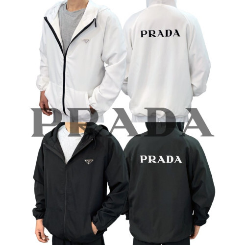 PRADA 프라다 클래식 레더플레이트 라그랑 나일론 트랙 후디 자켓