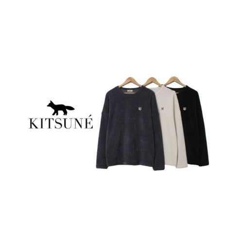 Maison Kitsune 메종키츠네 폭스 벨벳 골지 라운드 니트