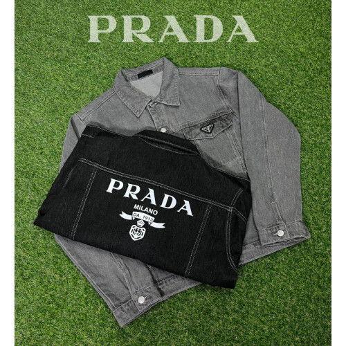 PRADA 프라다 밀라노 데님 트러커 백 로고 레더 플레이트 자켓[세미오버핏]