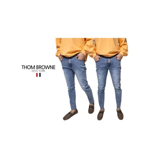 Thom Browne 톰브라운 밑단 컷팅 슬림청바지